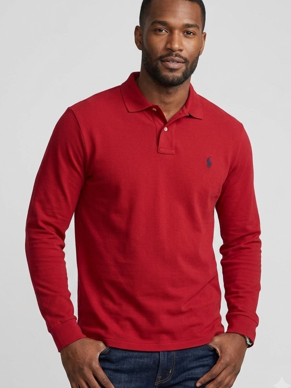 Polo Ralph Lauren Men’s Long Sleeve Polo Shirt Red Custom Fit XL 100% Cotton